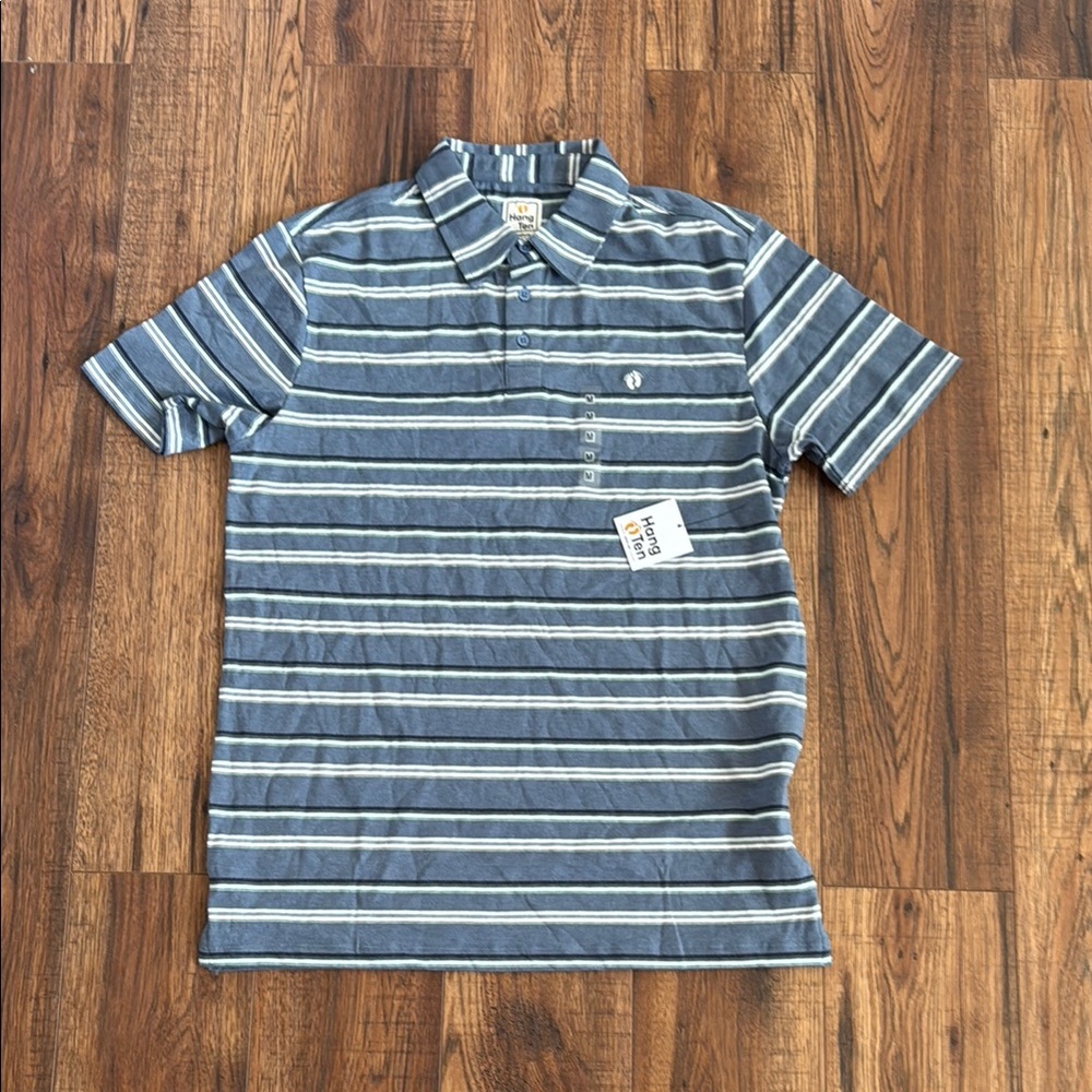 Hang Ten Blue and White Polo Shirt Classic Stripes